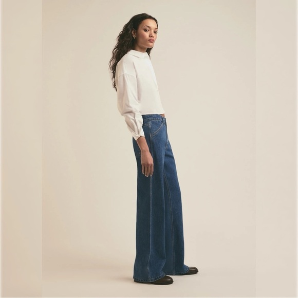 Favorite Daughter Olympia Flare Jeans High Dark Denim Blue Button Fly Retro 29 - Picture 2 of 16